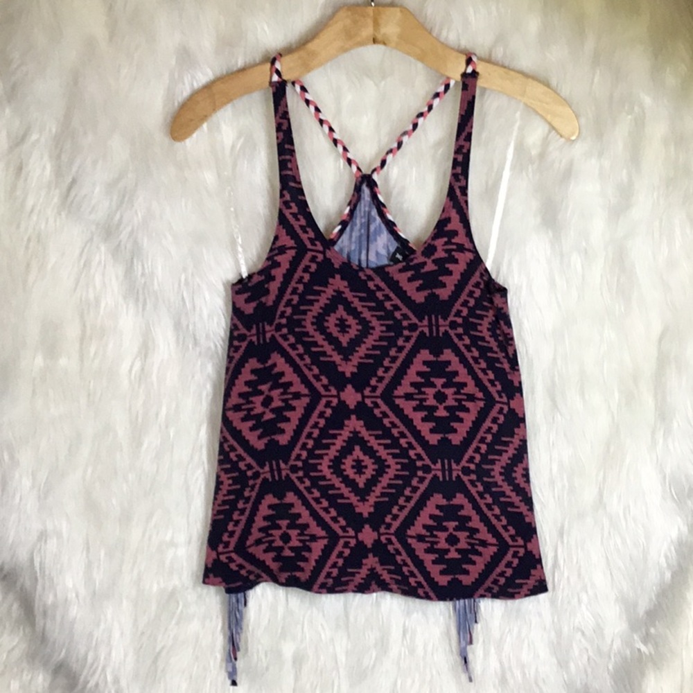 Mason + McKenzie boho braid fringe tank top SOFT